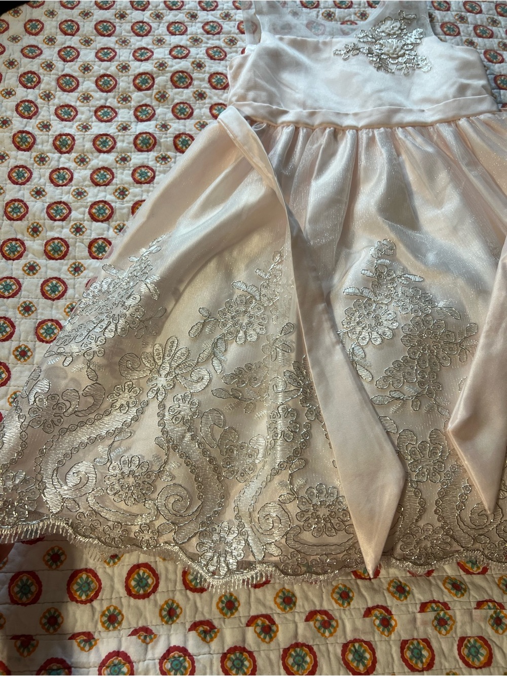 American Princess Pink Ivory Beaded Floral Lace Fit & Flare Girls Dress Size 6 - Picture 5 of 10